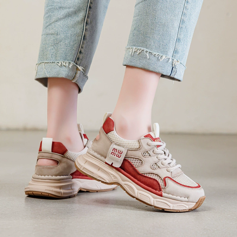 Голова полого ретро повседневные обувь из натуральной кожи сетчатая полупрозрачная спортивная обувь для женщин 2026 лето новый стиль ультра-легкая мягкая подошва