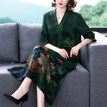 高品质气质妈妈贵妇码遮肉香云纱真丝连衣裙夏装新款桑蚕丝裙