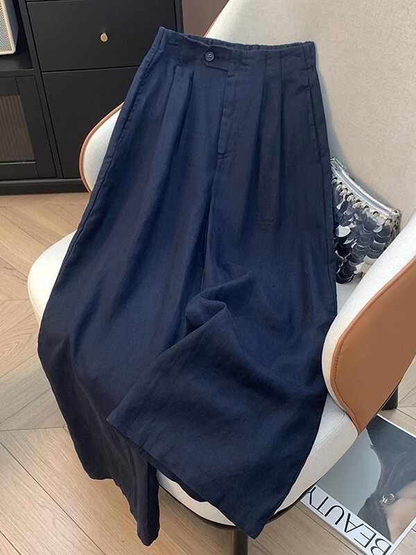 Tencel Anti-Wrinkle Linen Pants Women's Summer Thin 2025 New Loose Casual Cotton and Linen Nine-Point Wide-Leg Pants