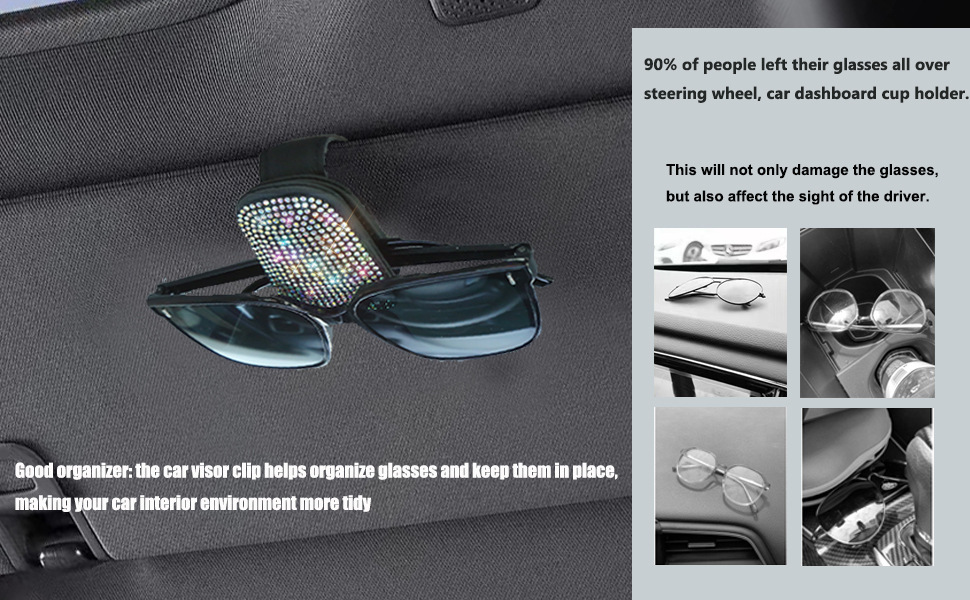 Car diamond-encrusted glasses clip, car-mounted rhinestone eyeglass holder, in-car glasses frame with diamonds, car-use full-diamond bill holder