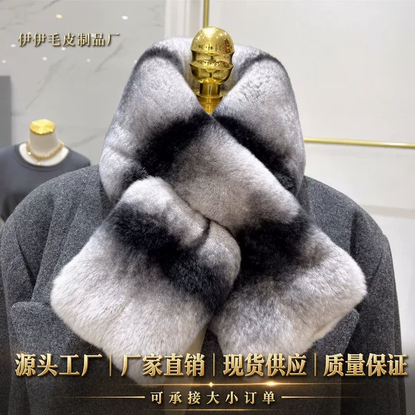 Imitation Totoro Blue and Purple Neck Warmer, Genuine Rex Rabbit Fur Neck Scarf, Double-Sided Thickened Fur Collar for Autumn and Winter
