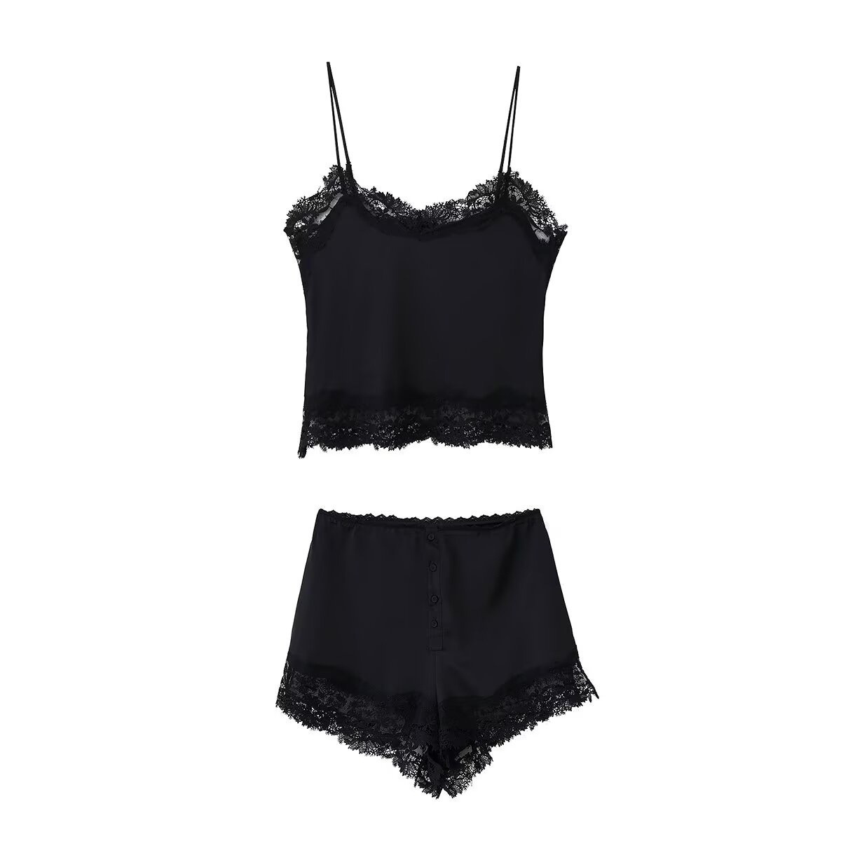 GraceChic Collection Automne 2025 Nouvelle Mode Européenne et Américaine Ensemble de Lingerie Femme en Satin de Soie Texturé Haut et Short_voghion.com