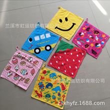 全棉印花小方巾 毛巾料32*32CM 21s活性割绒印花卡通挂环小方巾
