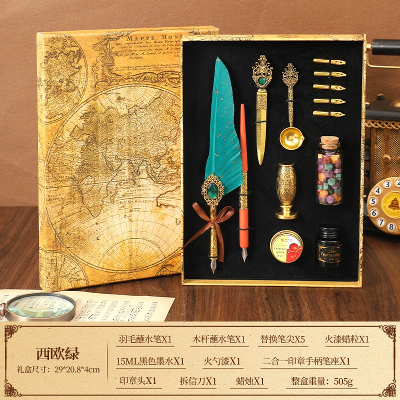 Writing brush, set, pen, with gem