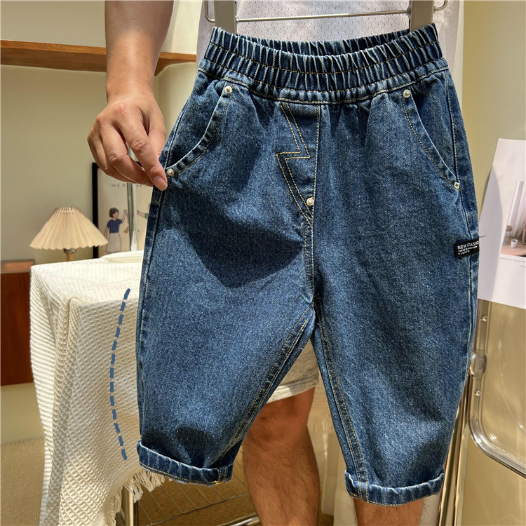 Korejske otroške oblačila, jesenske temno modre kavbojke 2024, ohlapne enobarvne očetovske priložnostne jeans hlače za fantke in deklice_voghion.com