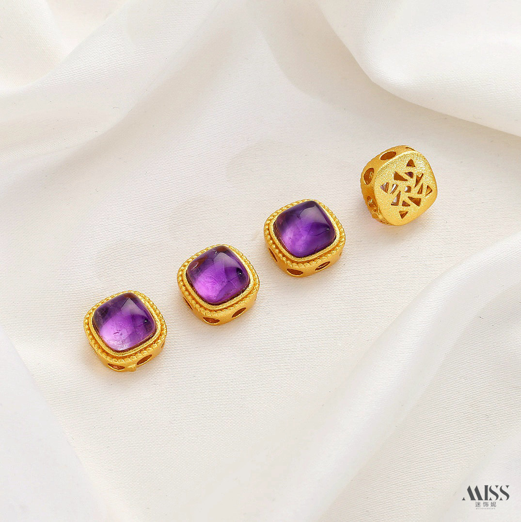 Inlaid with natural amethyst, plated with real gold and thick silver, angel and osmanthus drop-shaped decorative bead pendant DIY jewelry accessories