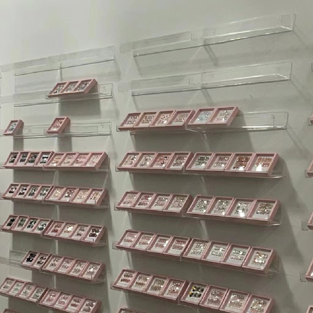 # red acrílico manicuría de uñas para usar manicuras de cristal estampado en la pared de exhibición de manicuras para usar manicuras de exhibición colgar