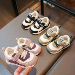 Boys' Sports Shoes 2024 Winter New Girls' Soft Sole Padded Warm Learning Shoes for Infants and Toddlers Cotton Shoes Trendy