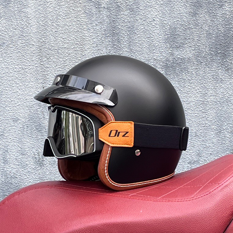 ORZ casco retro para hombres y mujeres certificado 3C motocicleta eléctrica 3/4 casco medio casco cuatro estaciones personalidad universal pareja