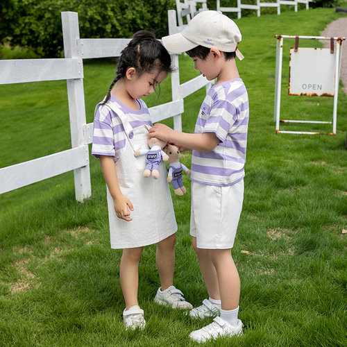 Children's cartoon short-sleeved parent-child set for boys and middle-aged children, round neck T-shirts for a family of three or four, parent-child tops