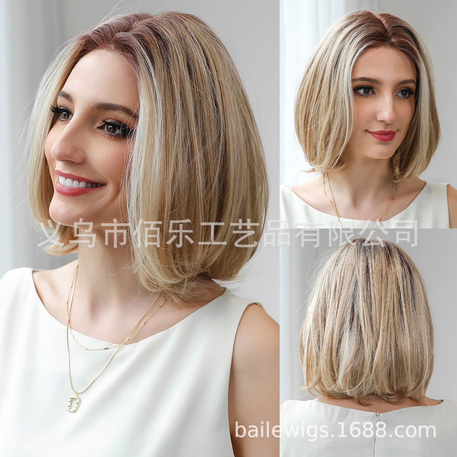 MONO pelucas de red, cabello corto marrón, cabello recto, seda japonesa de 8 pulgadas, pelucas al por mayor en stock transfronterizo