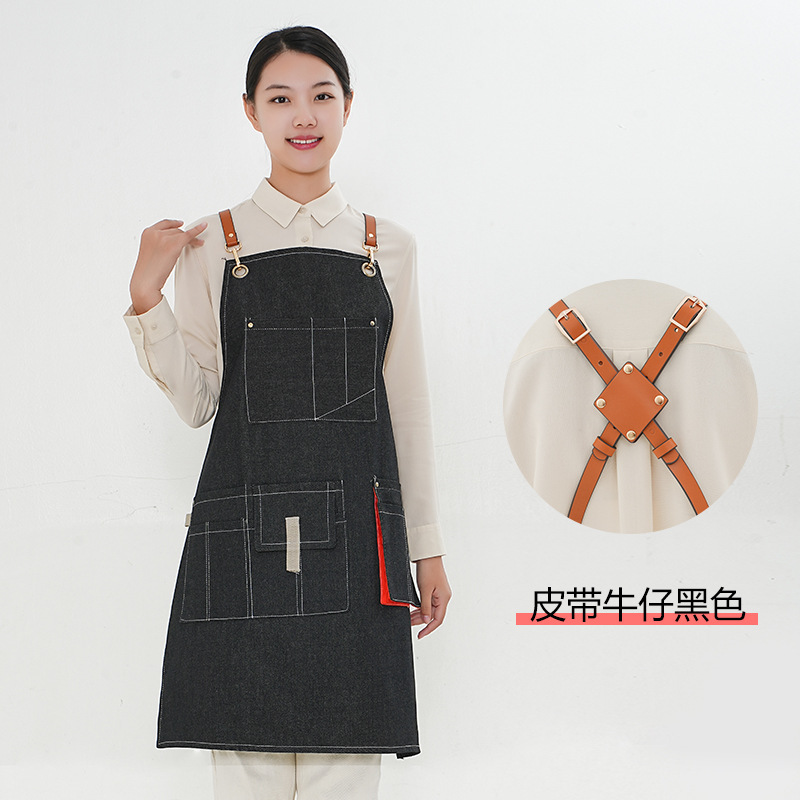 Amazon grueso delantal de lona cinturón de cinta opcional multi-Bolsillo cafetería Barber monos delantal por mayor