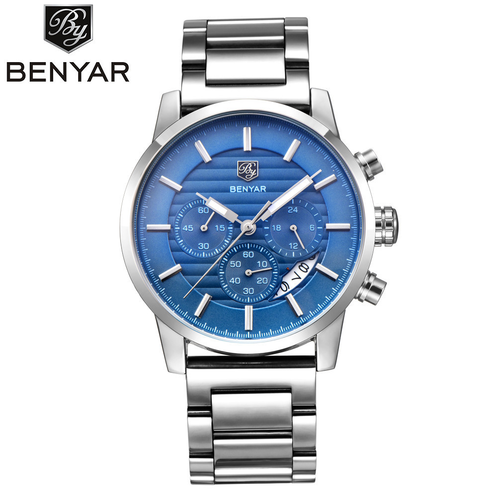BENYAR Binya reloj de negocios de los hombres de cuarzo explosión transfronteriza de seis Pines de moda de cuero calendario multifunción Mesa 5104