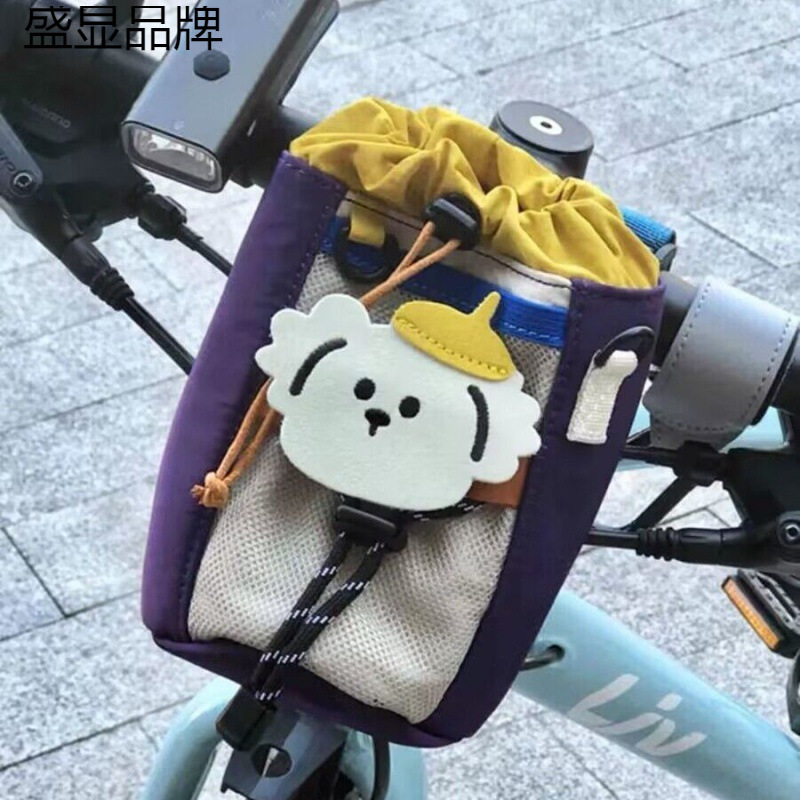 自転車ライディングバッグ、かわいいキャンプスタイルのフロントハンドルバーバッグ、ウォーターボトルカップ、ハンドルバー収納、マウンテンロードバイク|undefined