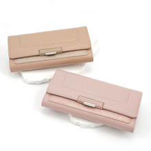 新款搭扣高级感女士钱包韩版时尚纯色大容量三折女士多功能零钱包