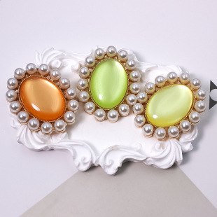 Explosive Cat's Eye Accessories Pearl Rhinestone Oval Flower Plate Clothing Diamond Buckle DIY Hand-made Bridal Headwear Fan