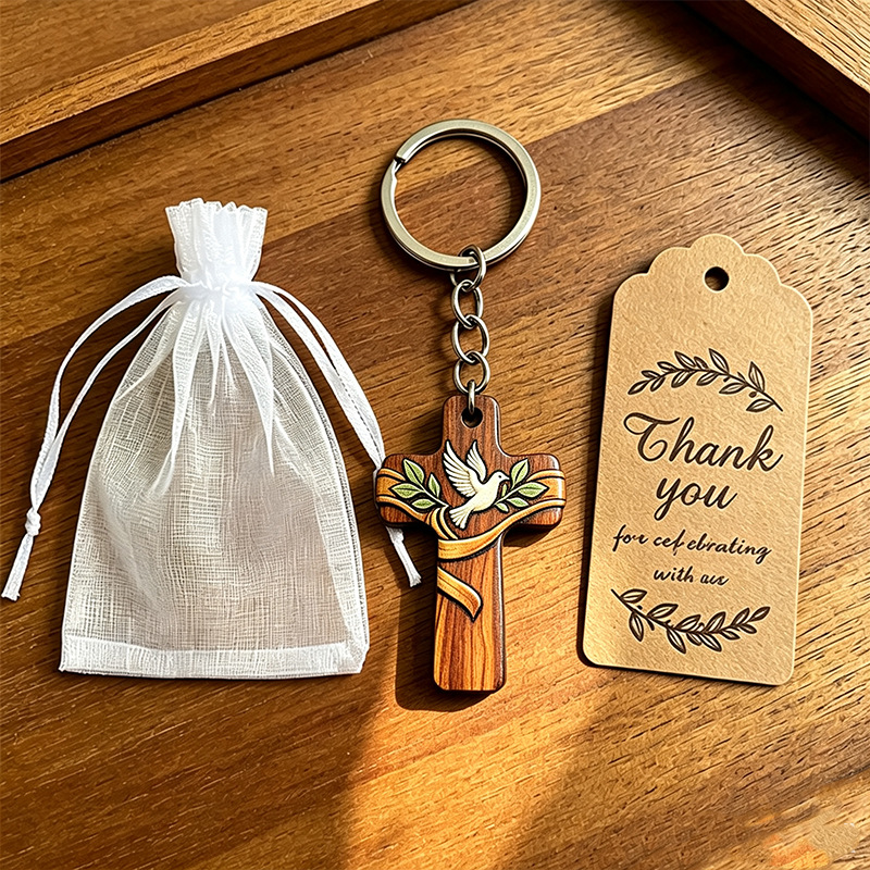 Amazon cross-border best-selling party gift handmade pocket prayer wooden cross keychain souvenir