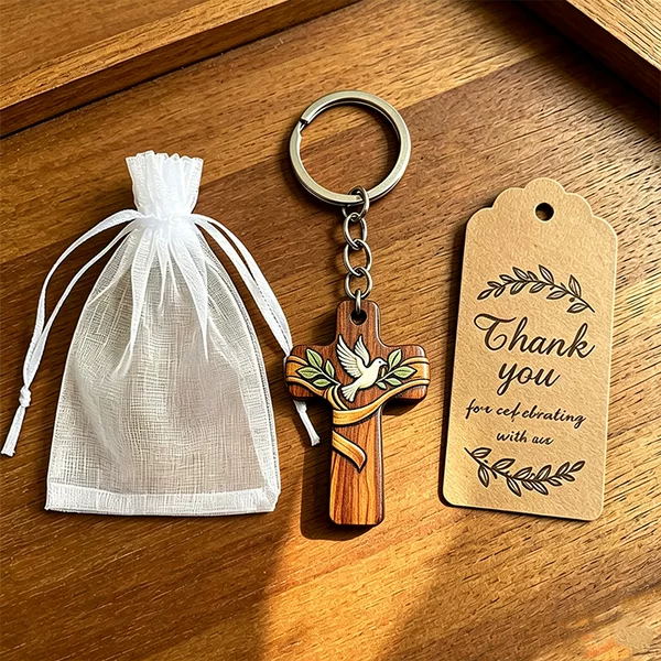 Amazon cross-border best-selling party gift handmade pocket prayer wooden cross keychain souvenir