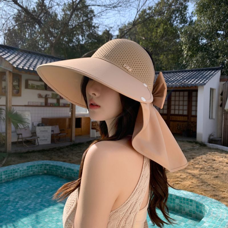 大きなつばの日よけ帽子夏の新しい日よけ麦わら帽子女性のフルカバー漁師の帽子顔を覆うサイクリング日焼け止め帽子屋外帽子|undefined