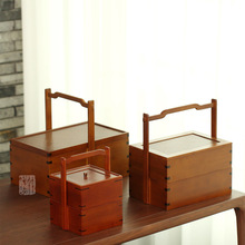 木质食盒 木质提盒 竹木提篮盒包装礼品盒新中式木制收纳木盒批发