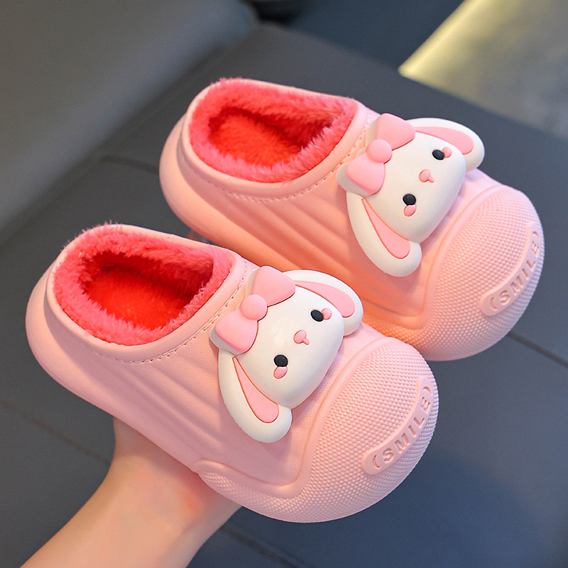 Zapatillas de algodón para niños invierno interior antideslizante caliente para niños y niñas impermeable antideslizante para el hogar para bebés peludos de algodón