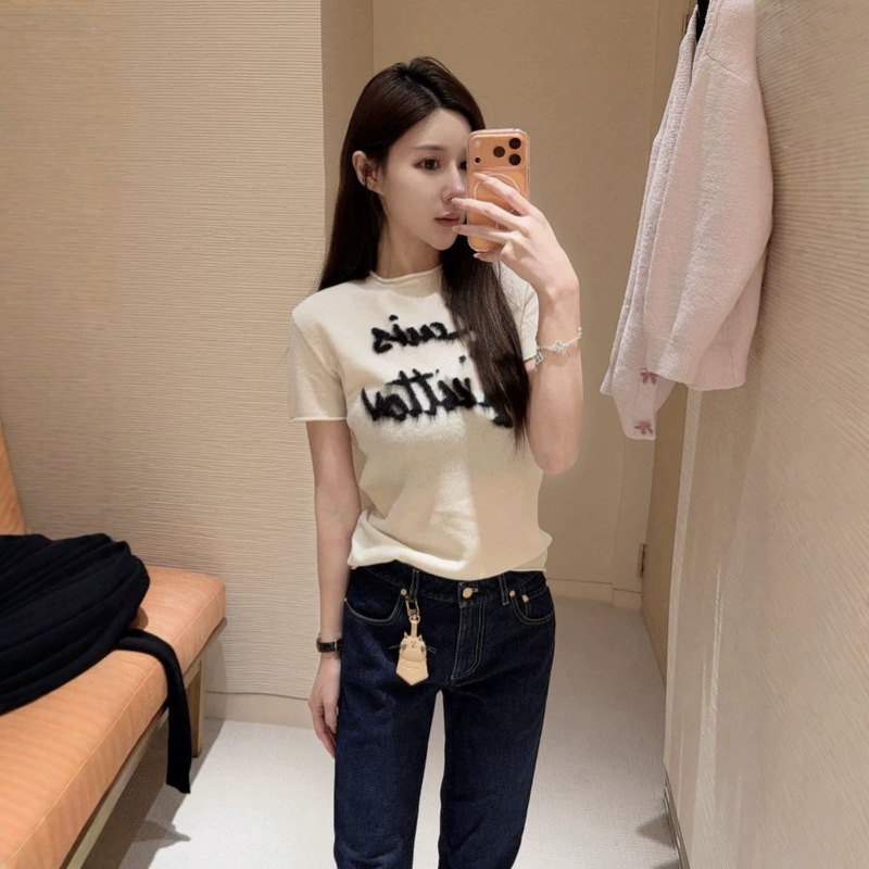 Shenzhen High-Quality Version - L Brand English Subtitles High Collar Rolled Edge Long Sleeve Wool Base Layer Slim Fit Spring New