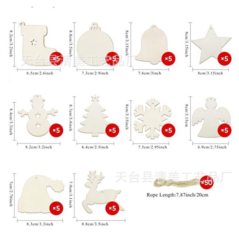 10 colgantes de decoración de Navidad suministros de Navidad al por mayor 5 de cada uno, un total de 50 con cuerda de cáñamo
