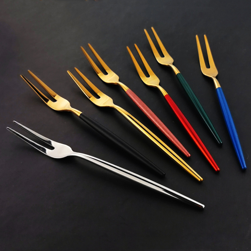 304不锈钢水果叉子 创意餐具可爱家用水果签 月饼沙拉蛋糕刀叉