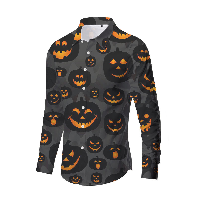 Europa y América nueva transfronteriza más TAMAÑO DE Halloween impreso de horror de los hombres delgados de moda impreso camisa de manga larga top