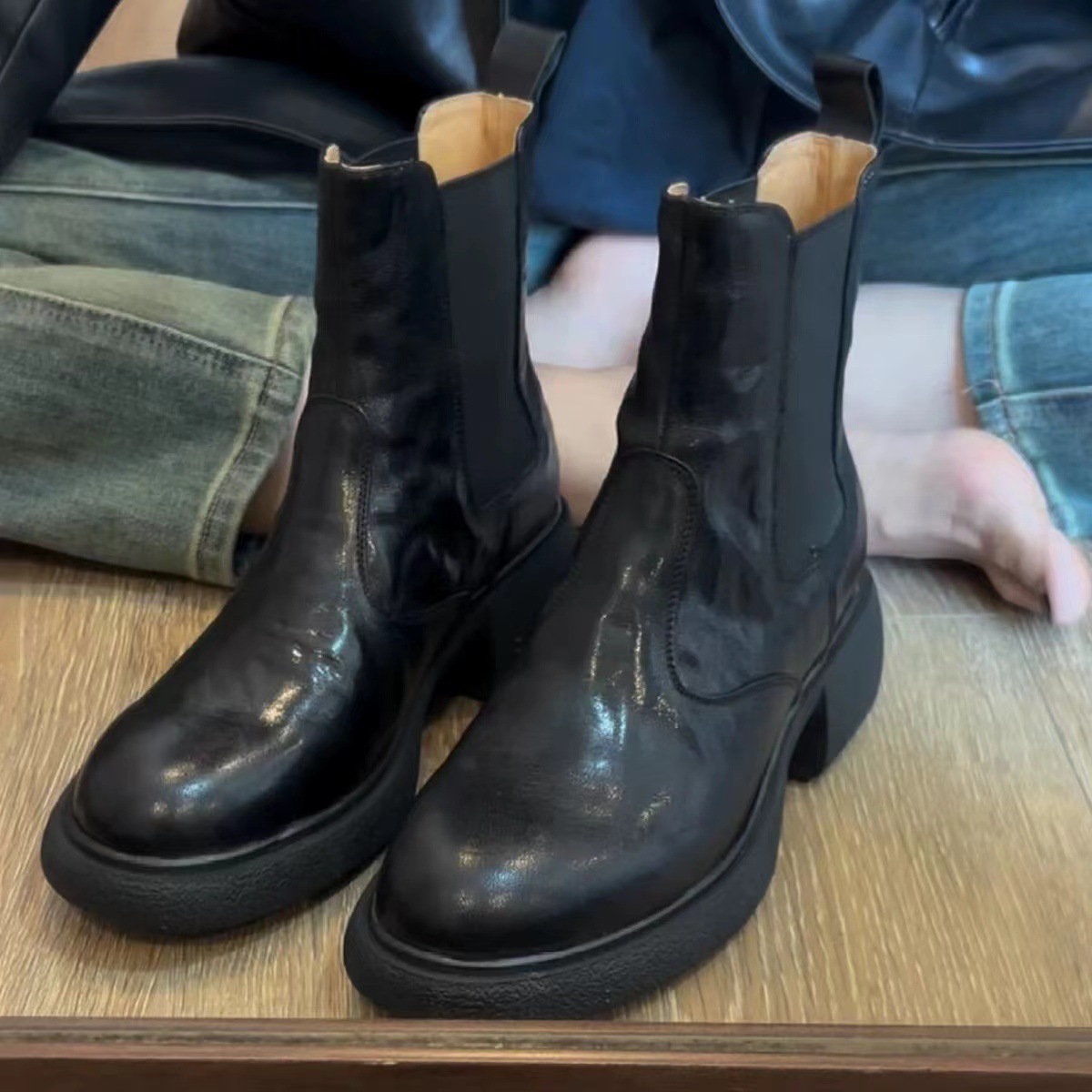 Chengdu Genuine Leather Women's Boots Autumn and Winter New Vintage Thick-soled Martin Boots Texturous Trendy Boots Chelsea Boots Short Boots