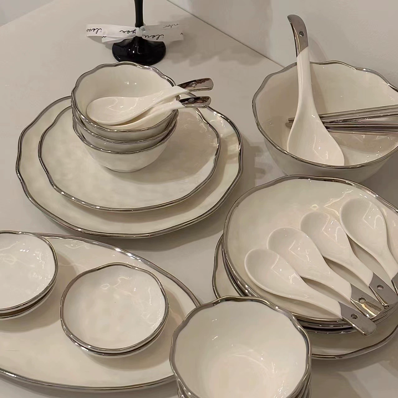 High quality high-end white ceramic tableware, bike steering column, set, light luxury style