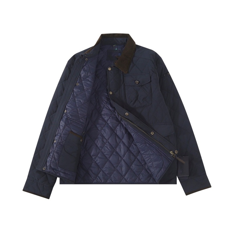 R1ラフ小馬標刺繍秋冬綿服男女同型復古菱格ジャケットPolo襟老幹部コート|undefined