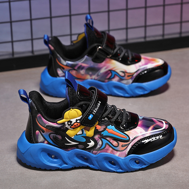 Little Yellow Duck with Light, Boys' Shoes 2025 Spring & Fall New Kidsren's Sports Shoes Leather Non-Slip Running Shoes for Small and Medium-Sized Kidsren