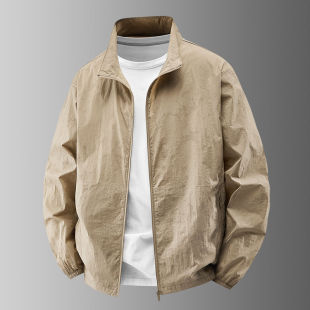 Summer Casual Lightweight Windbreaker Jacket Men's 2025 New Single-Layer Jacket Short Hoodless Stand-Up Collar Sun Protection Jacket