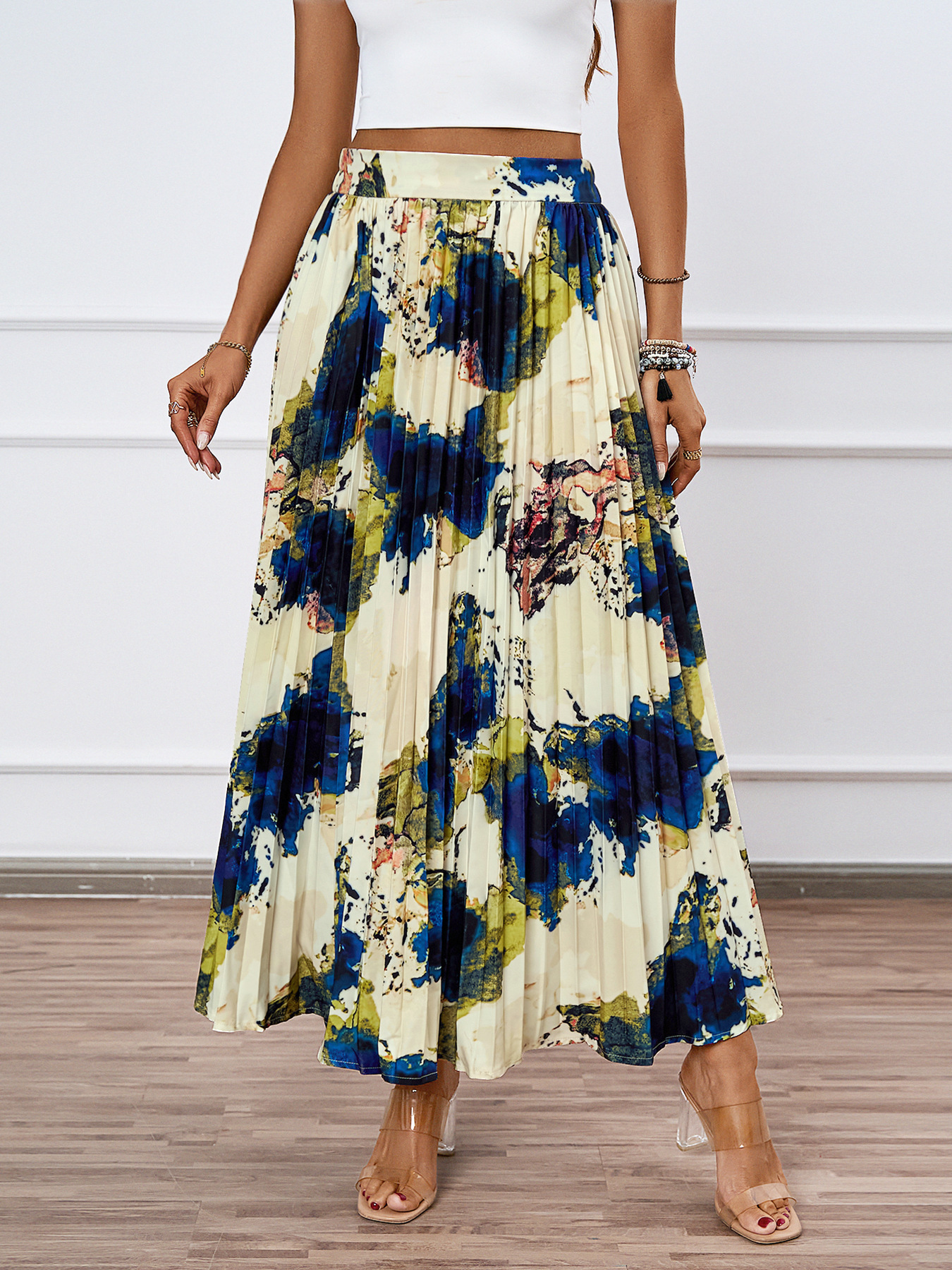 320g Weight Maxi Long Dress Dress Length Type Pleated Skirt Dresses Type Polyester Fabric Type Mid Waist Waist Line Inelastic Elasticity Holiday, Daily Occasion Regular Fit Fit Type Oil Painting Pattern Summer Season Women's Gender Casual Style Summer Casual Oil Painting Polyester Maxi Long Dress Skirts 12