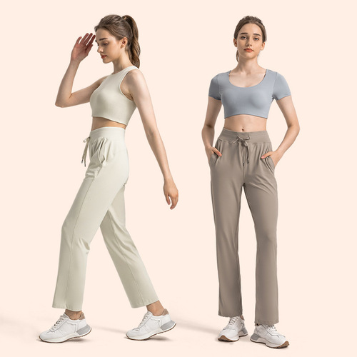 Merillat Merillat's new tummy control, skin-friendly straight outer casual pants, fashionable high-waisted pocket yoga pants