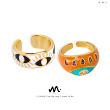 欧美风新款跨境时尚复古个性设计铜材质眼睛珐琅彩釉开口戒指饰品