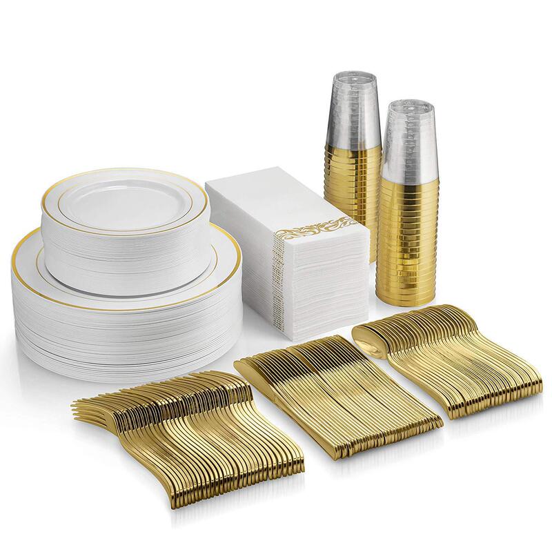 175/350-piece plastic western-style dinner set, disposable dinner party tableware, plates, cups, knives, forks, spoons 175/350-piece plastic western-style dinner set, disposable dinner party tableware, plates, cups, knives, forks, spoons