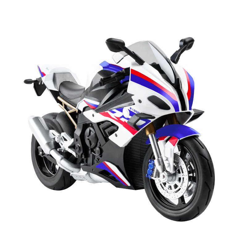 (2개) 1:10 BMW BM-S1000RR 합금 오토바이 모델 시뮬레이션 충격 흡수 무거운 기관차 소리와 가벼운 수집 장난감