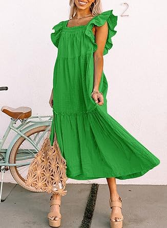 Women's Regular Dress Simple Style Square Neck Lettuce Trim Short Sleeve Solid Color Midi Dress Holiday Daily display picture 29