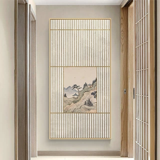 明月映窗间新中式禅意客厅装饰画日式原木风挂画文艺玄关书房壁画