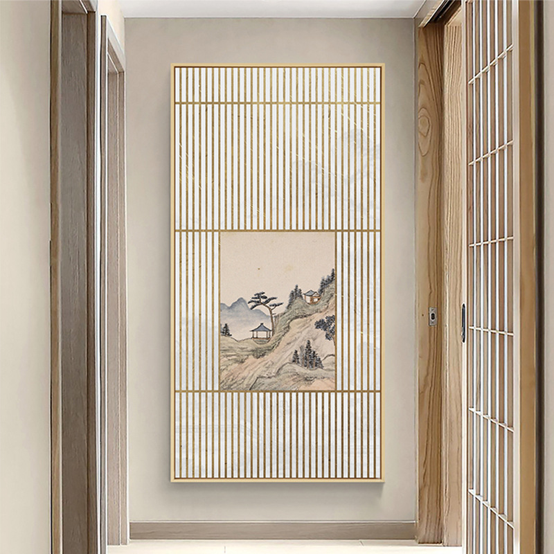 Bright Moon Showing Window Room New Chinese Zen Living Room Decorative Painting Japanese Log Wind Hanging Painting Art Entrance Study Mural