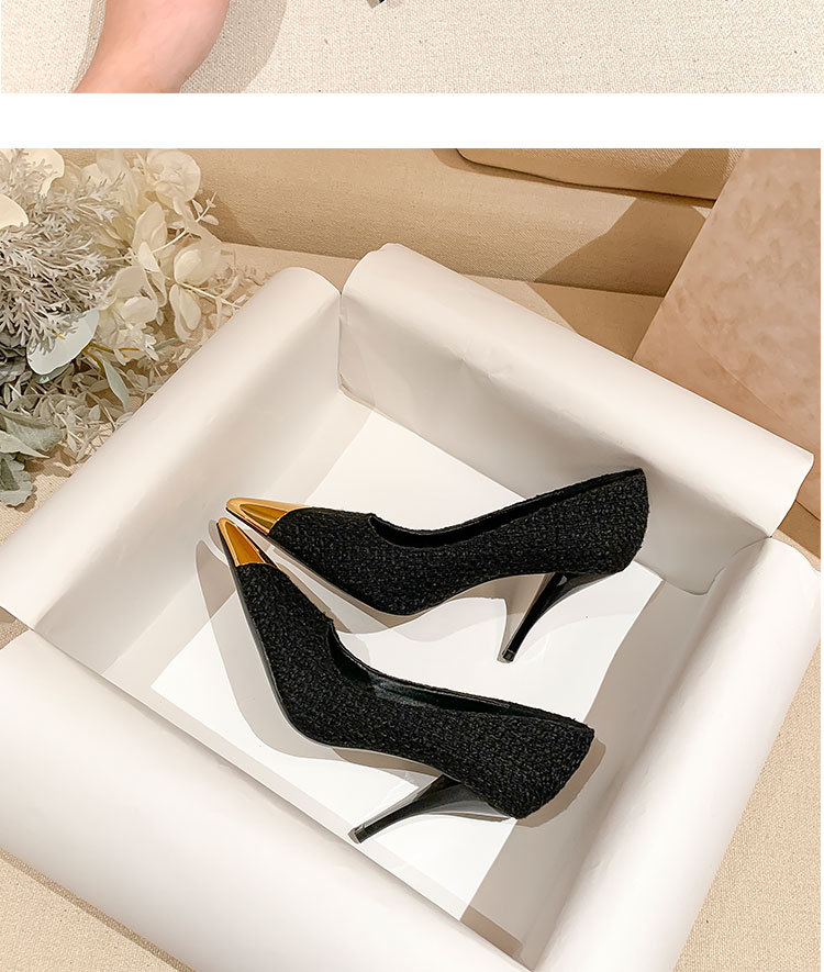 Black Stiletto Heel Pumps Pointed Toe Genuine Leather Shoes_voghion.com