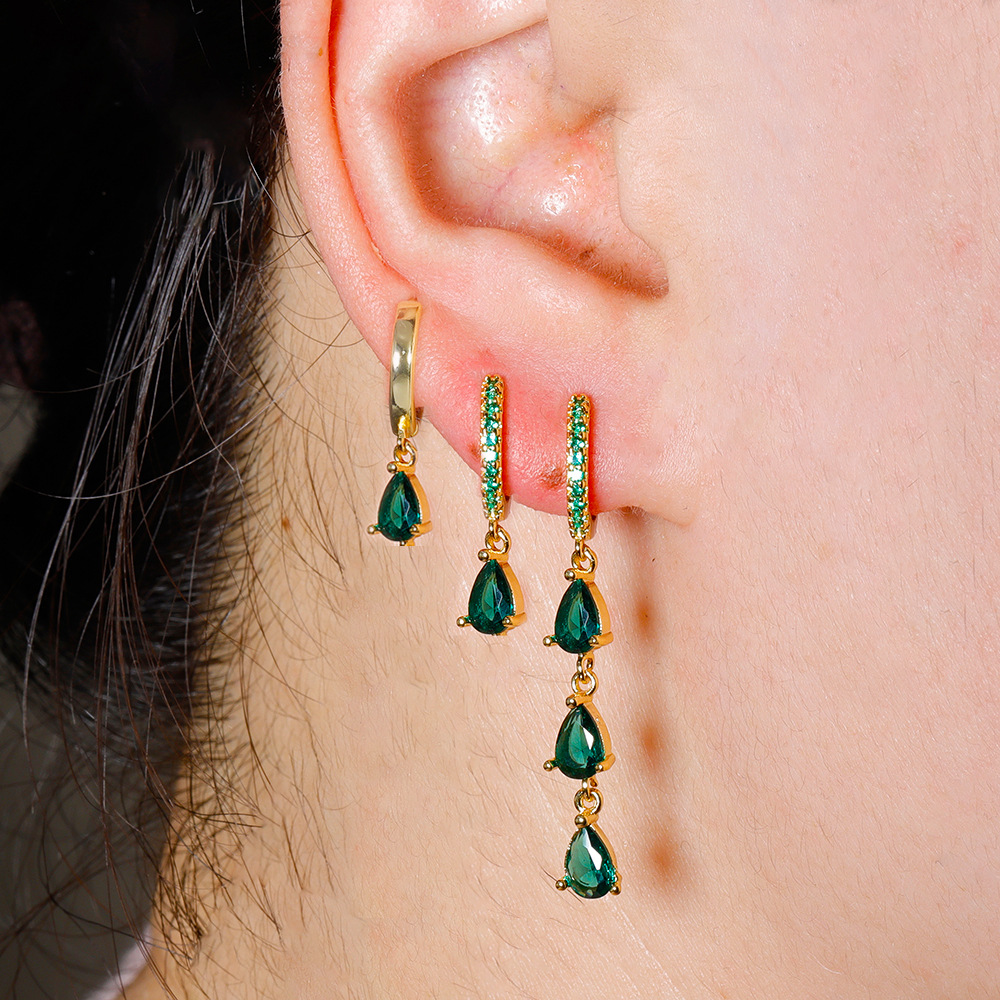 10g Weight Copper Ear Needle Material Zircon Inlay Material Earrings Classification 3 Pieces Set Quantity Daily, Street Occasion Copper Material Water Droplets Pattern Women's Gender Inlay Design Shiny, IG Style Style 3 Pieces Set IG Style Shiny Water Droplets Inlay Copper Zircon Earrings 2