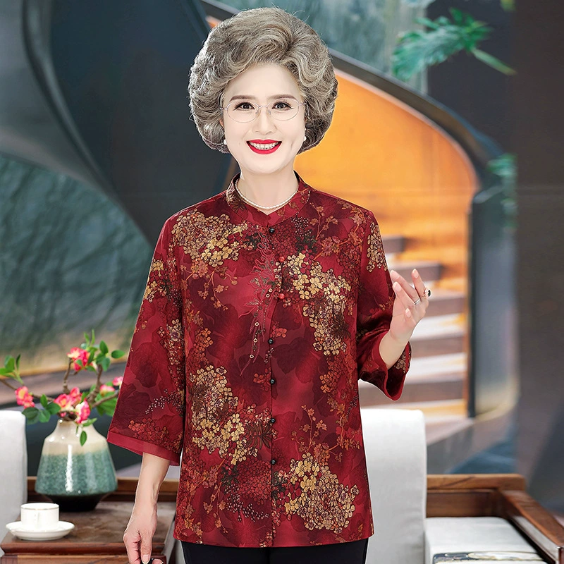Благородный пожилой летний костюм бабушки средний рукав рубашки средней и пожилой мамы летний дух старушки иностранная рубашка