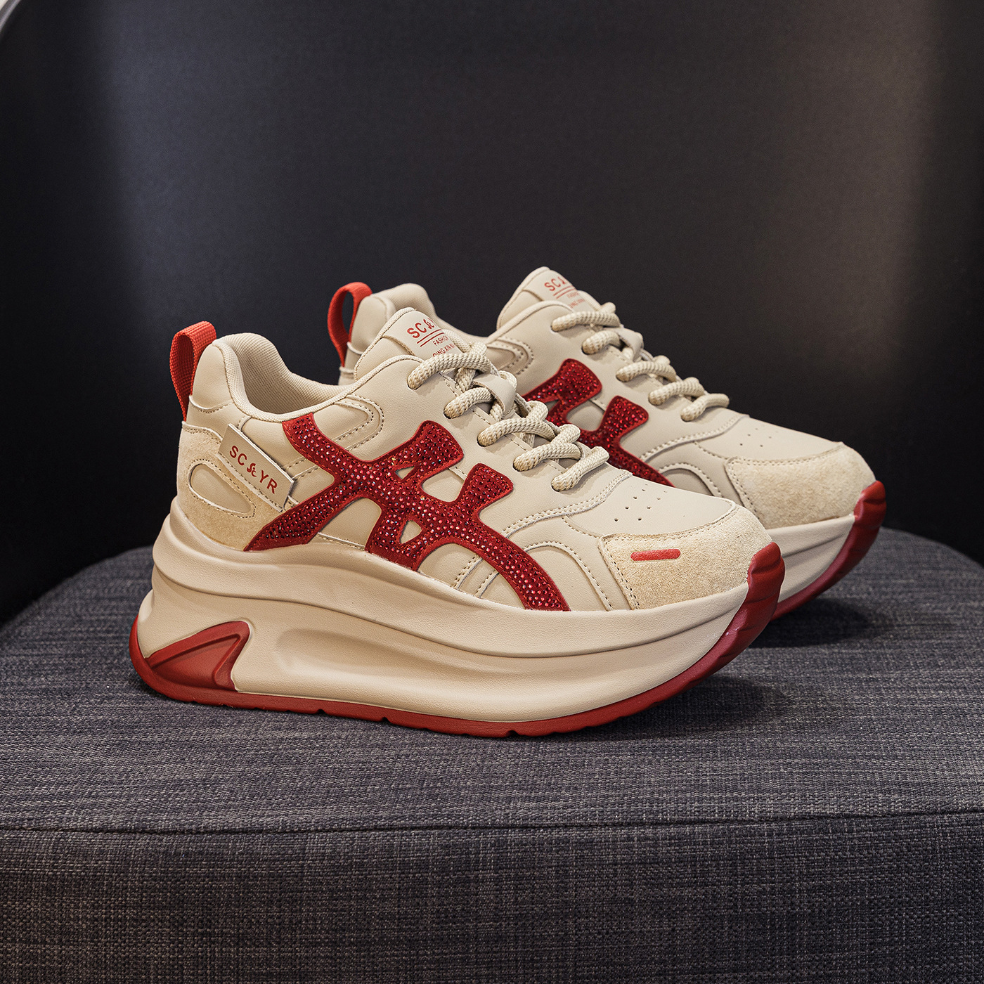 Giày sneaker nữ đế dày tăng chiều cao phong cách cổ điển mới thu 2026 — M2916- 1m màu, M2916-1 màu đỏ, M2916-1 màu vàng chi tiết 24