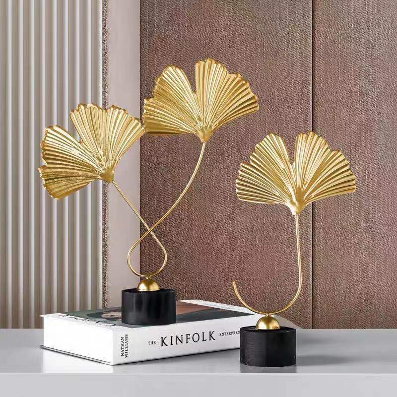 创意摆件家居客厅装饰品玄关电视酒柜北欧轻奢银杏叶工艺品小摆设