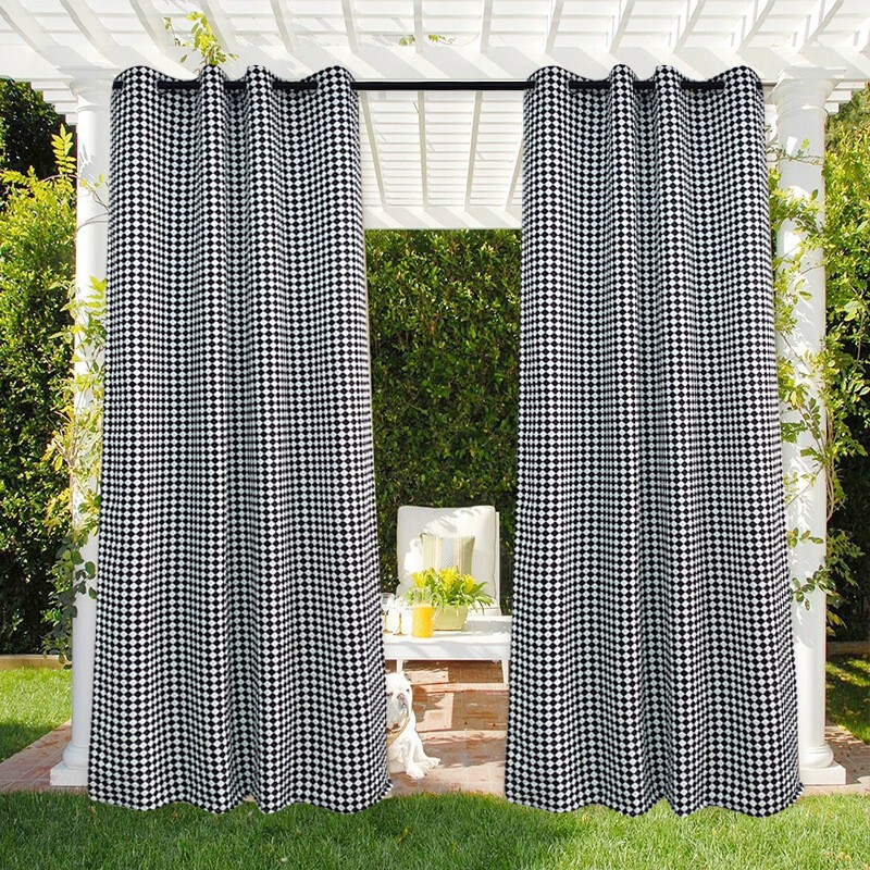 Amazon Foreign Trade Finished Curtain Hot Spring Hotel Swimming Pool Partition Curtain Waterproof Sunscreen Shading Black and White Grid Curtain