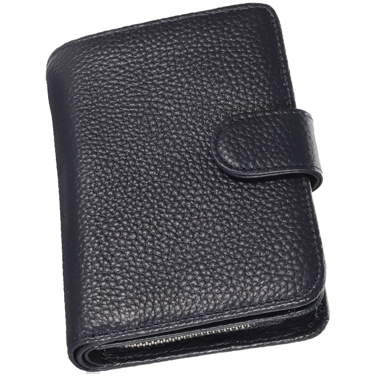 Japanese-style multi-functional compact coin purse with card position first layer lychee pattern two fold men's and women's leather coin purse