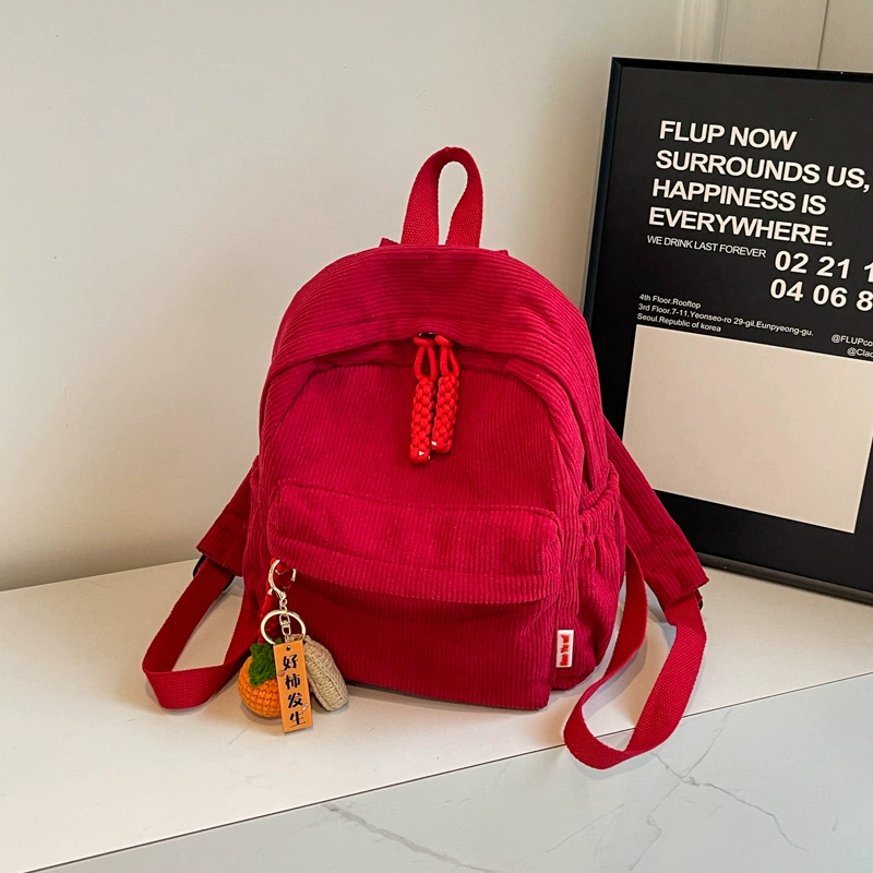 Backpack small shoulder travel bag, city style, corduroy texture, 27×14×30 cm, pendant option